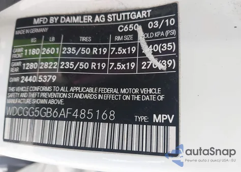 2010 Mercedes-Benz Glk 350 from USA, damaged, VIN WDCGG5GB6AF485168